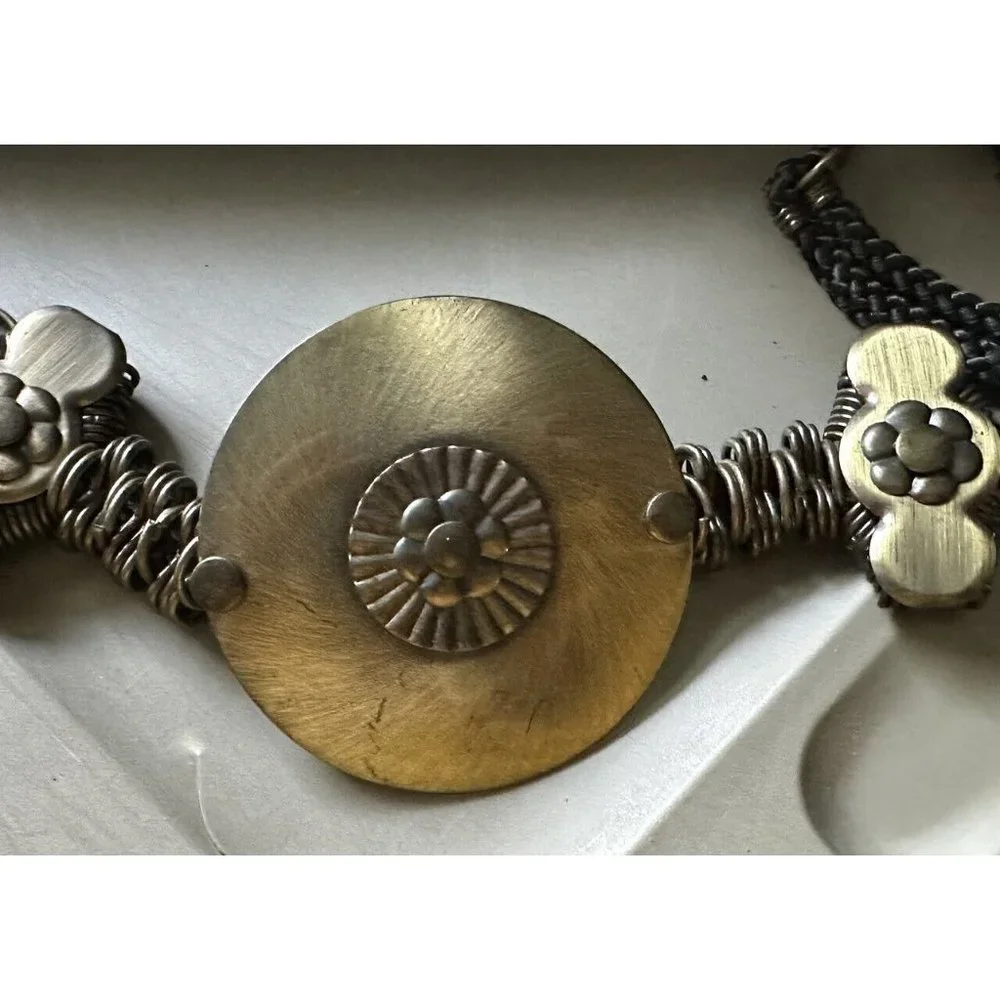 Vintage Women's Braided Belt Large Metal Buckle Brass Links